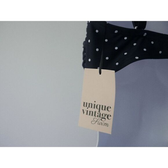 Unique Vintage Pin Dot Pin-Up Rialto Bikini Top Navy & White M - Picture 5 of 6
